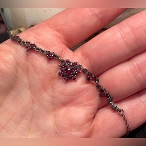 Vintage Bohemian Oxidized Sterling Czech Garnet 18” Necklace